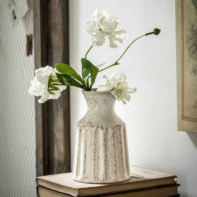 Vintage Ceramic Vase for Dried Flowers Rustic Farmhouse Living Room Decor