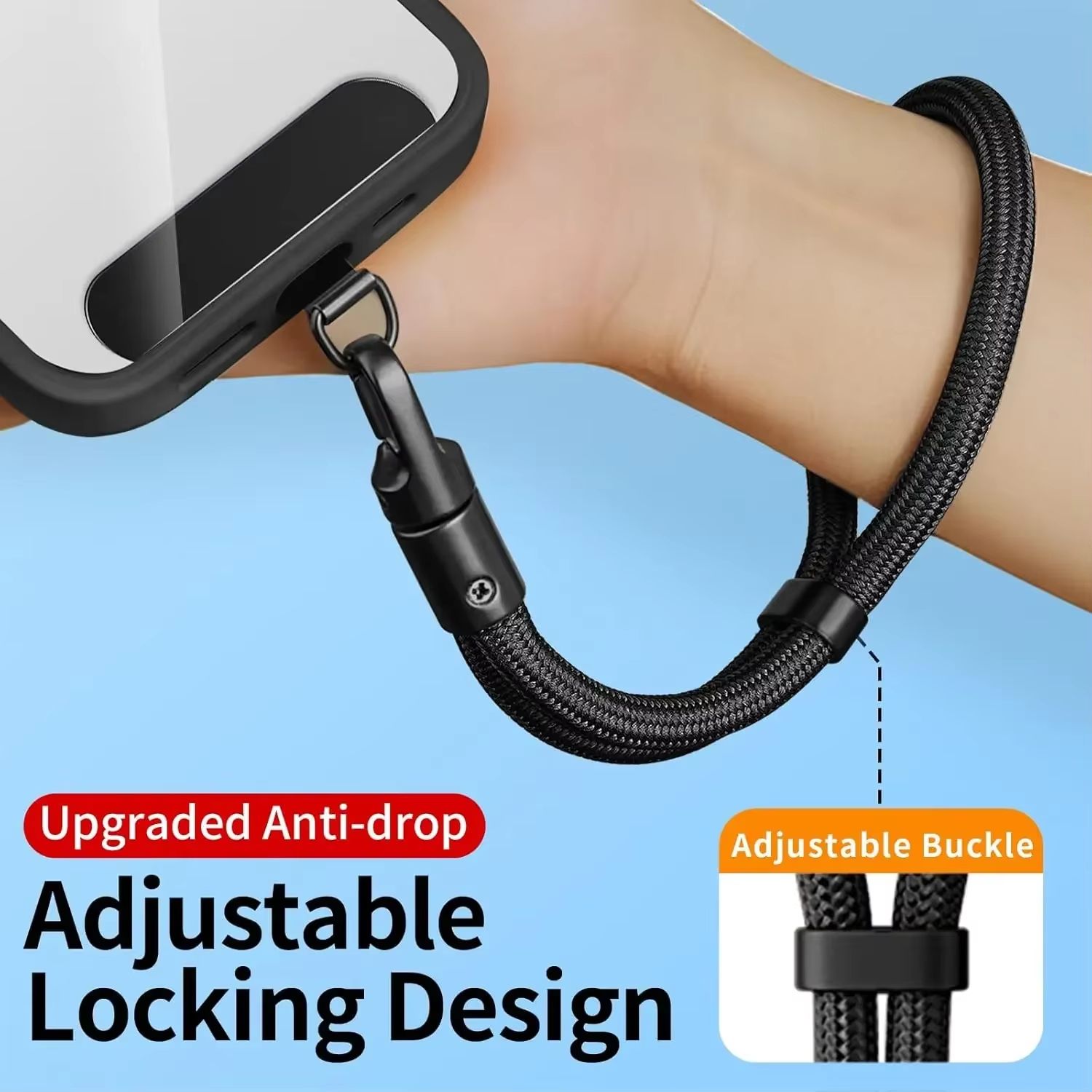 Adjustable Short Phone Lanyard Wrist Strap with Rotating Tether Tab for iPhone and Samsung