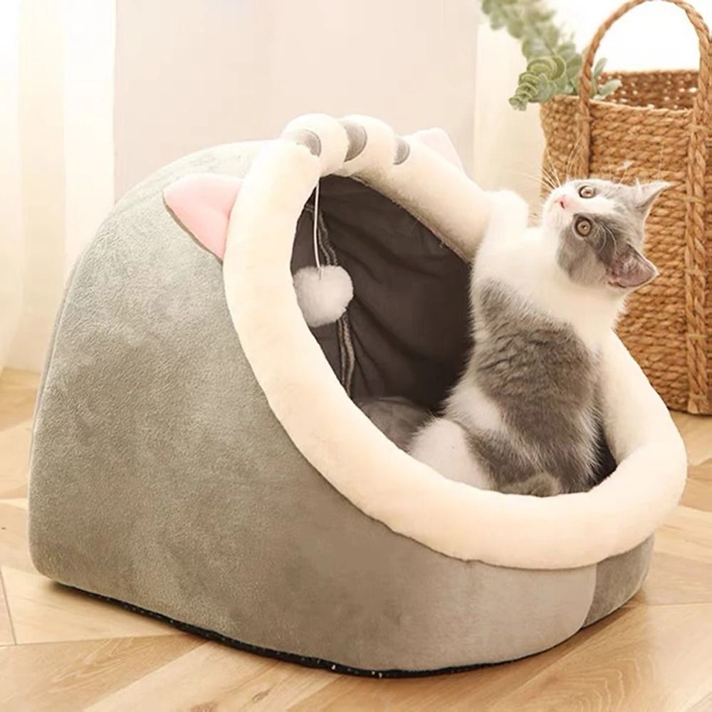 Warm Semi Closed Cat Cave Bed Cozy Winter Pet Nest for Cats and Small Dogs