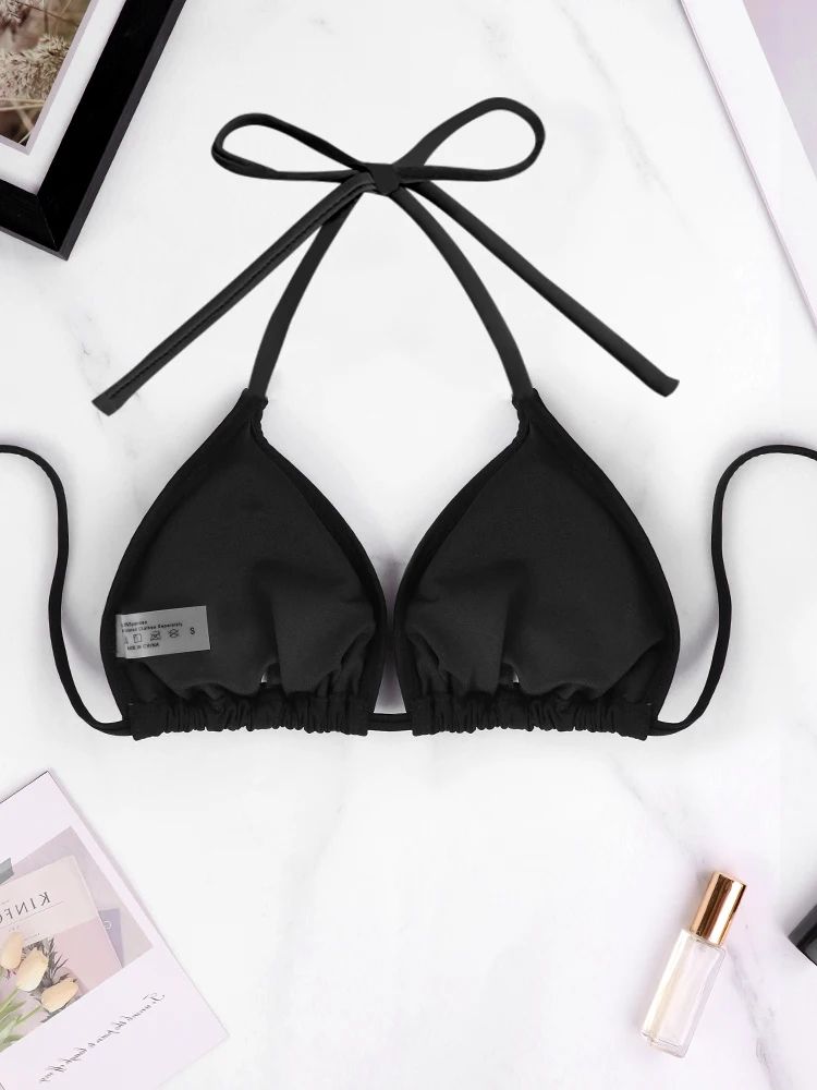 Solid Halter Bareback Bikini Top