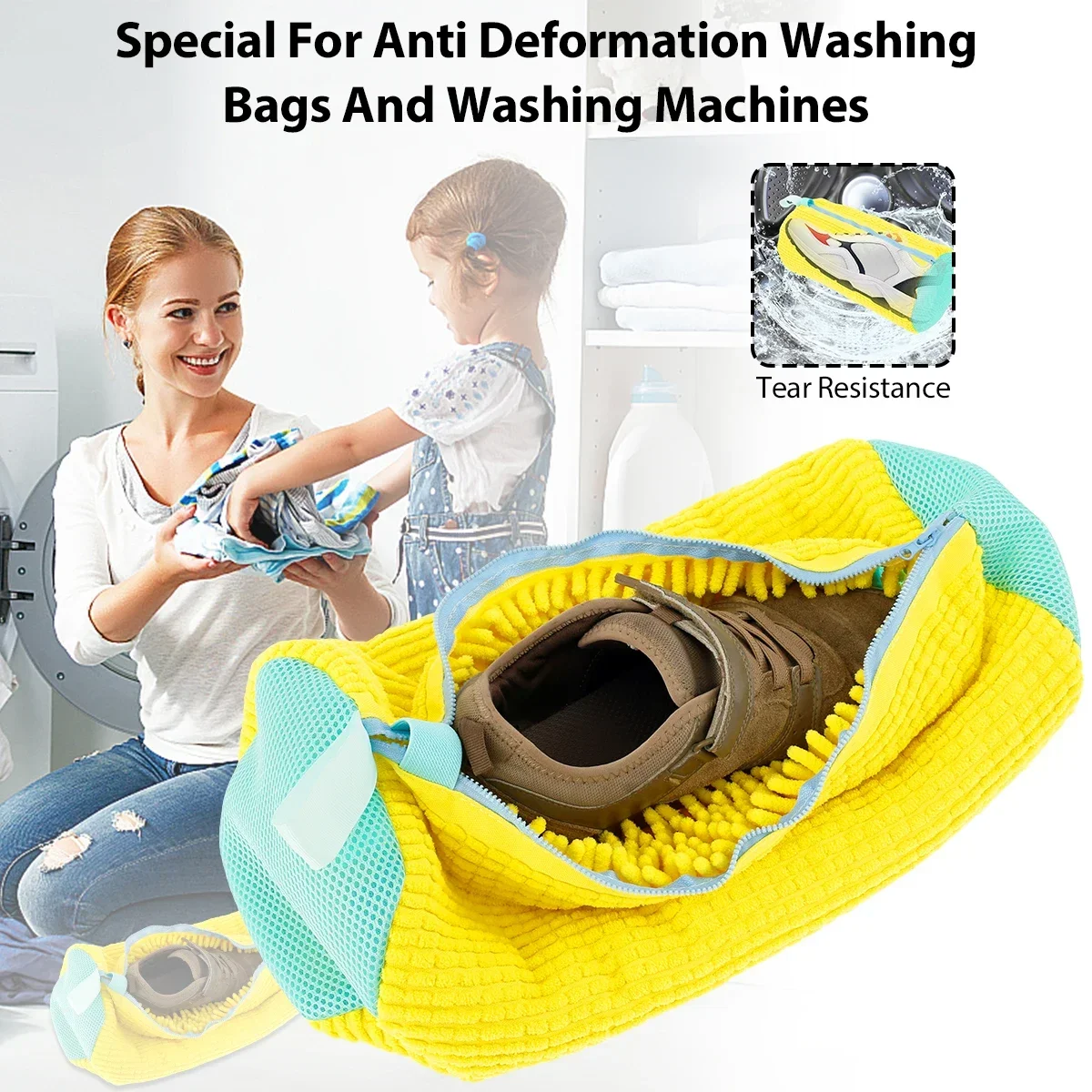 Washing Shoes Bag Protector, Fluffy Fibers Polyester Laundry Shoe Washing Machine Bag, Durable Sneaker and Casual Shoes