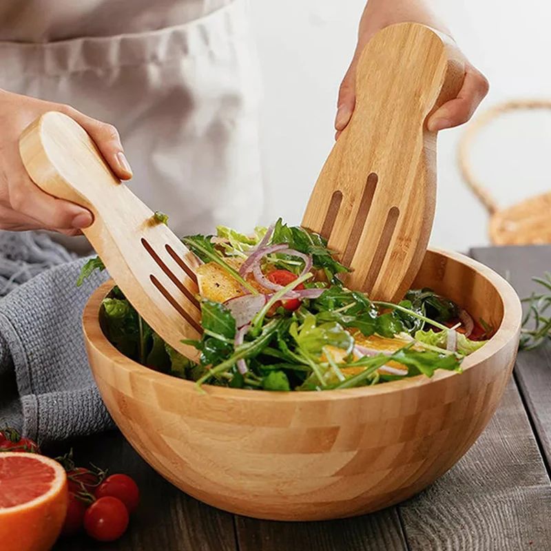 Bamboo Salad Hands – Large Wooden Salad Servers for Effortless Tossing & Serving