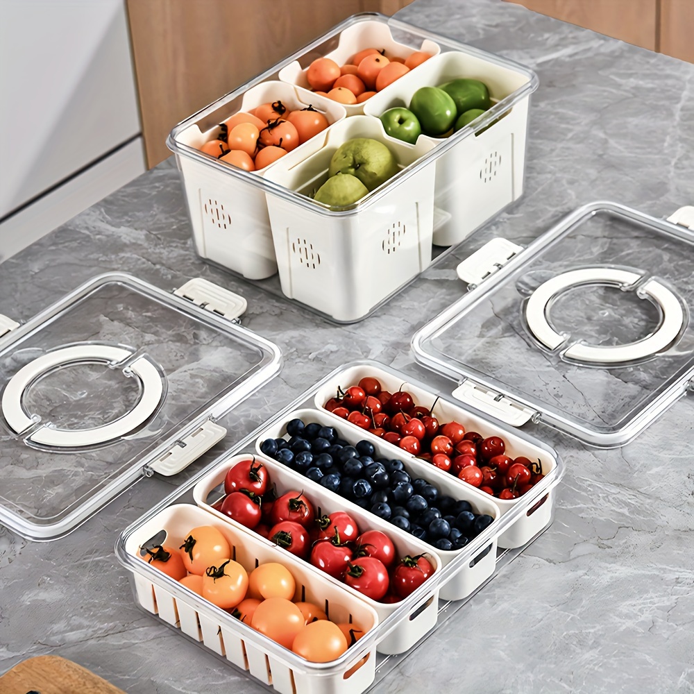 Snackle Box Container, Portable Snack Tray with Handle, Veggie Serving Tray for Refrigerator