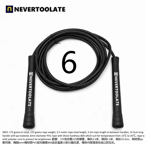 NeverTooLate PVC Fitness Skip Rope – Strong PVC skip rope with Long Handles