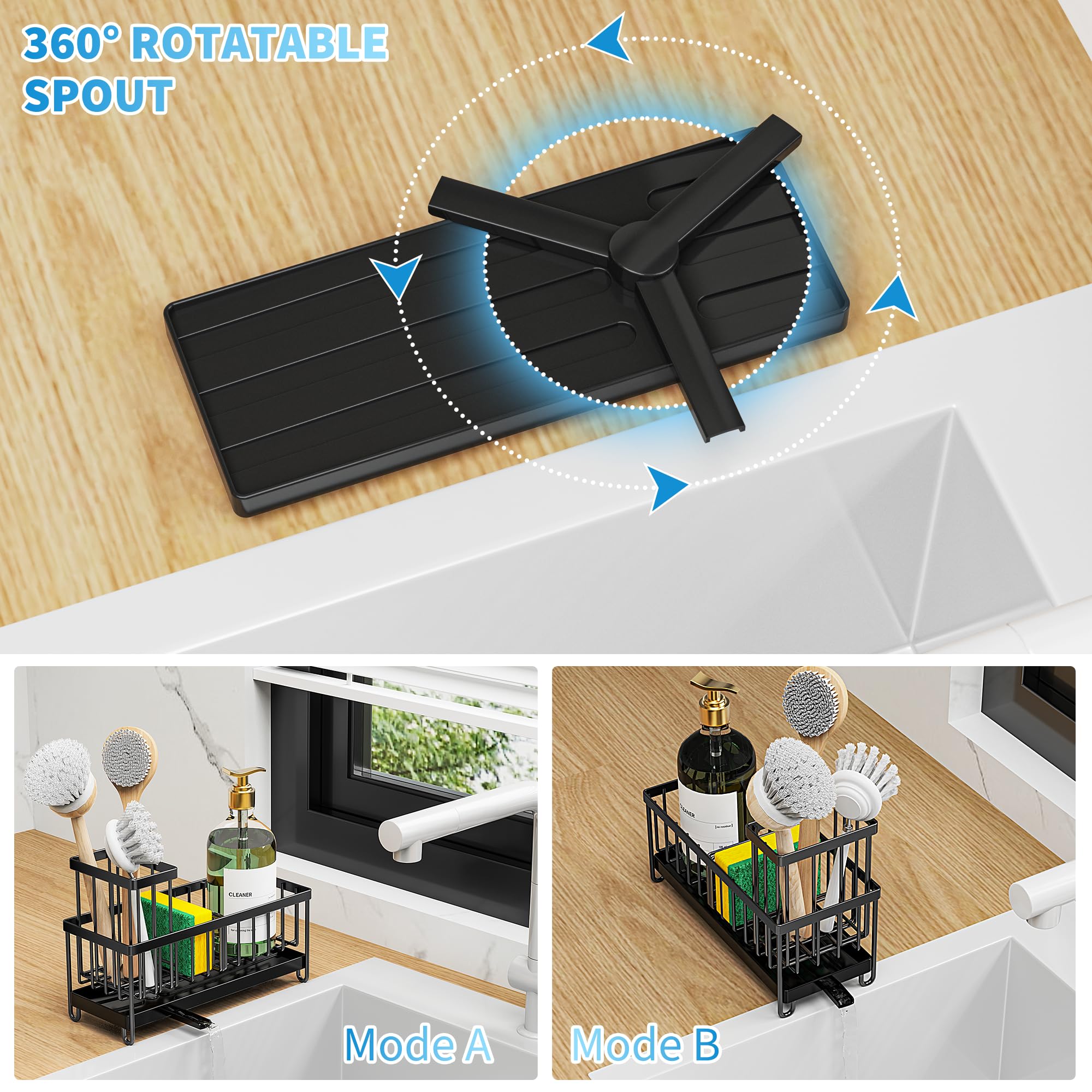 Must-Have Kitchen Accessories: Kitchen Sink Sponge Holder with High Brush Rack and Countertop Storage Organizer