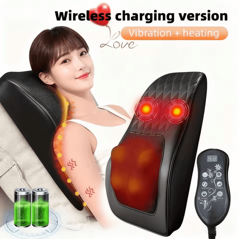 Electric Shiatsu Head, Neck and Cervical Traction Body Massager – Heated Vibration Car and Home Back Pillow