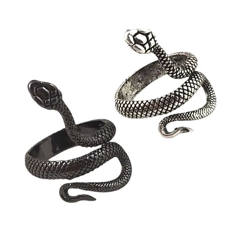 3pcs Snake Ring Set for Men and Women – Hip Hop Ring Gothic Rings in Retro Gun Black