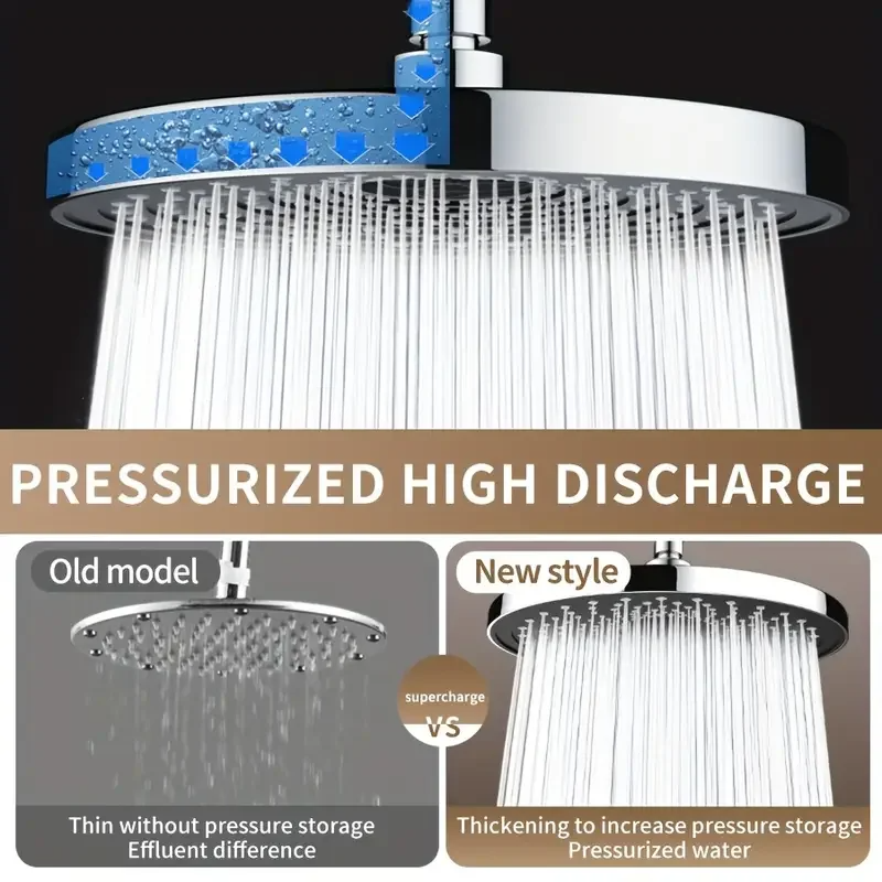 Top Spray Large Water Volume Booster Shower Head, Pressurised Home Bathroom Shower Head Set, Single Head High Flow
