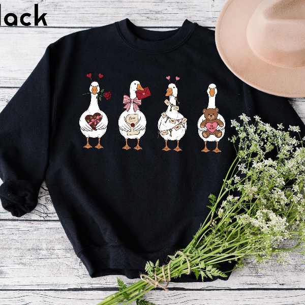 Valentine Goose Sweatshirt – Cute Funny Silly Goose Love Cozy Romantic Crewneck Pullover for Her
