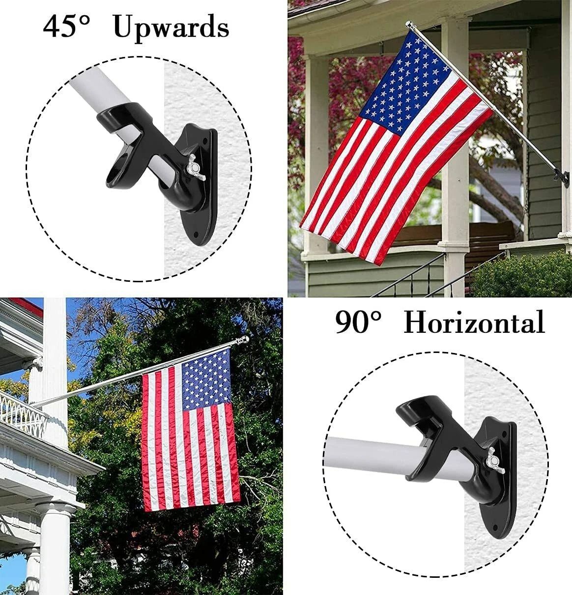 Heavy Duty Black Flag Pole Holder with Two Position Mounting Bracket & Hardware