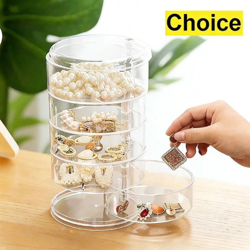 5-Layer Rotating Jewelry Organizer – Compact Hair Accessory & Makeup Display Case