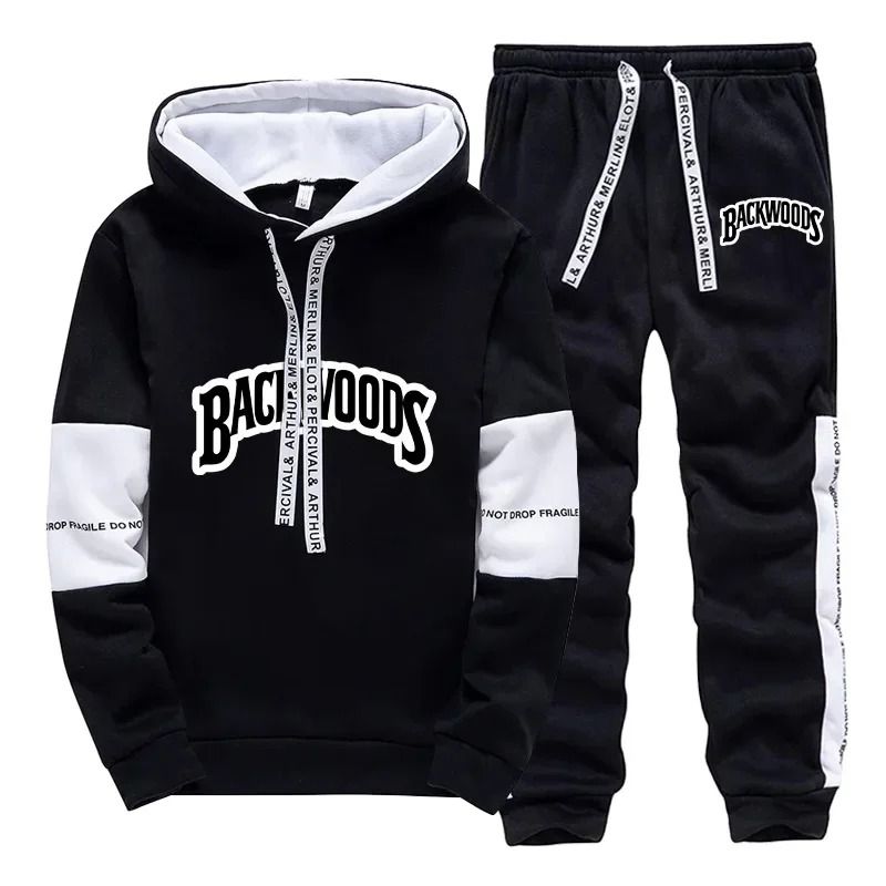 Mens Casual Tracksuit Print Sweatshirt and Sweatpants Set