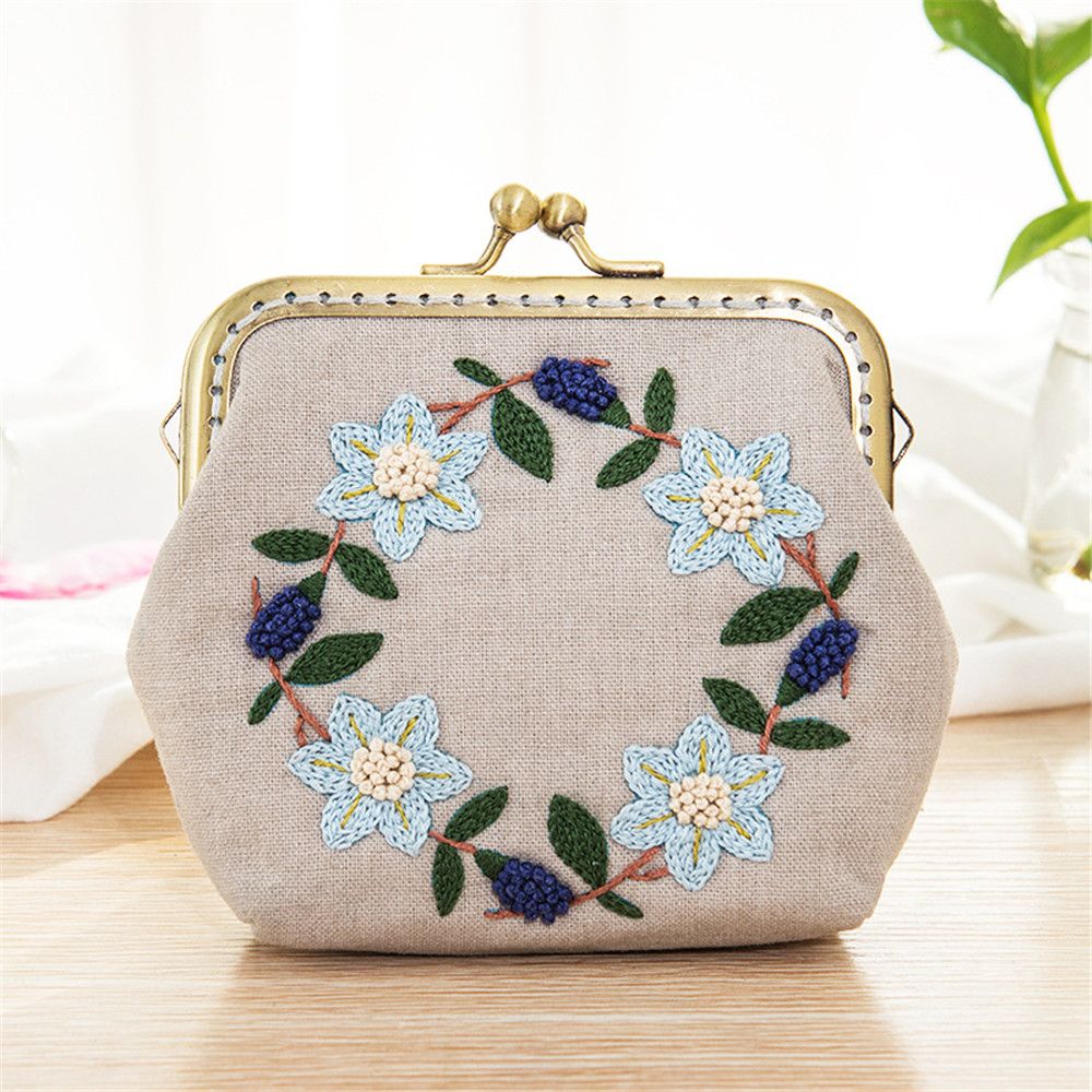 Flowers Bird Embroidered Coin Purse Wallet, Mobile Phone Bags Kit, Handmade DIY Clutch Bag