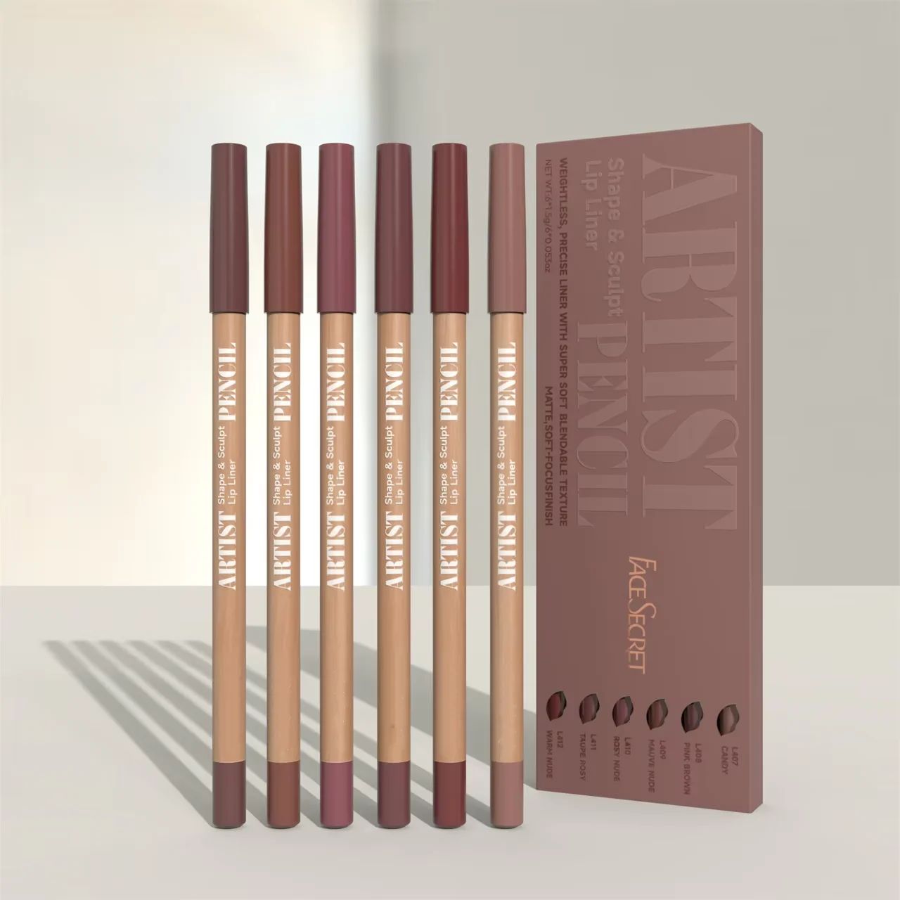 Face Secret Artist Shape Sculpt Lip Liner Pencil Set – Weightless Matte Lip Liner, Precise Smudge-Proof, Soft Blendable