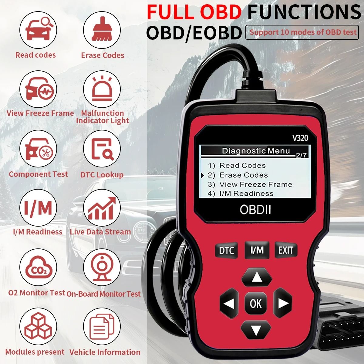 Obd2 Car Diagnostic Scanner Tool with Real-Time Data Flow and Battery Test