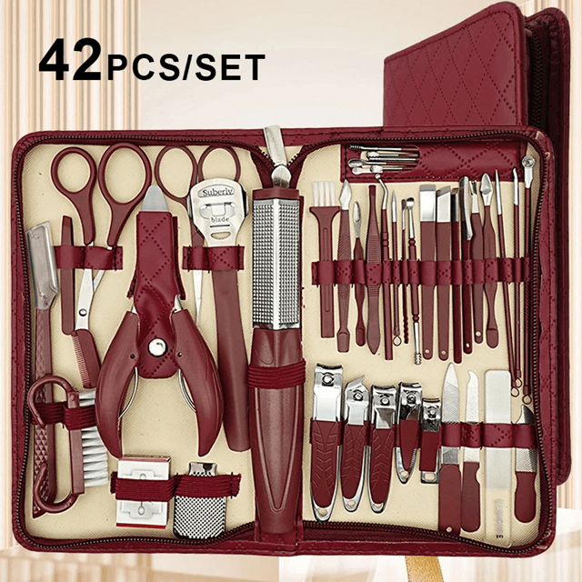 42 in 1 Manicure and Pedicure Set Stainless Steel Grooming Travel Kit