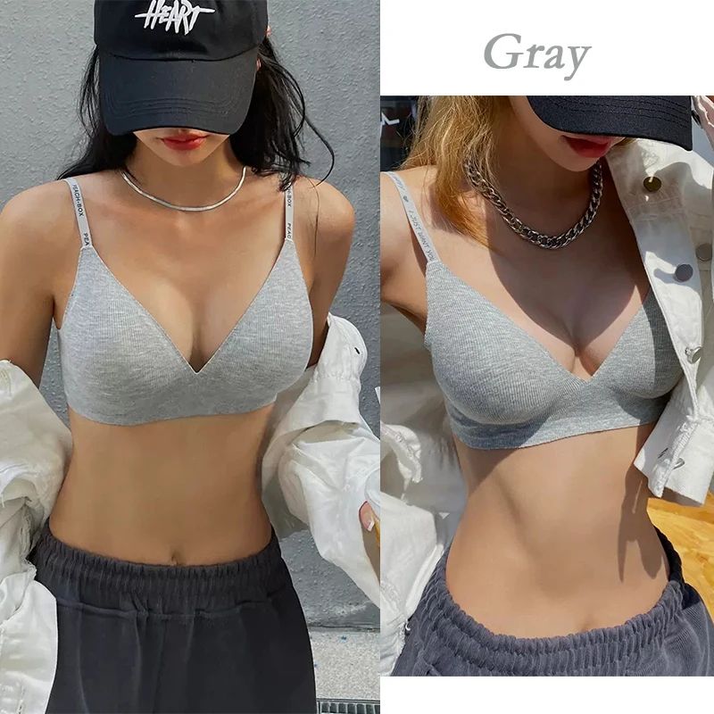 FINETOO Deep V Wireless Padded Bralette – Trendy Knit Seamless Everyday Bra S-XL
