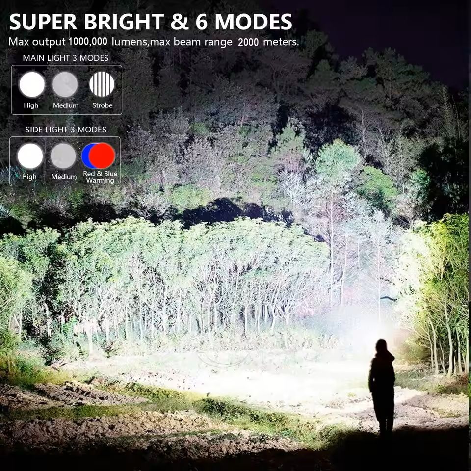Rechargeable Spotlight 1000000 Lumens Handheld Flashlight with COB and Solar Panels