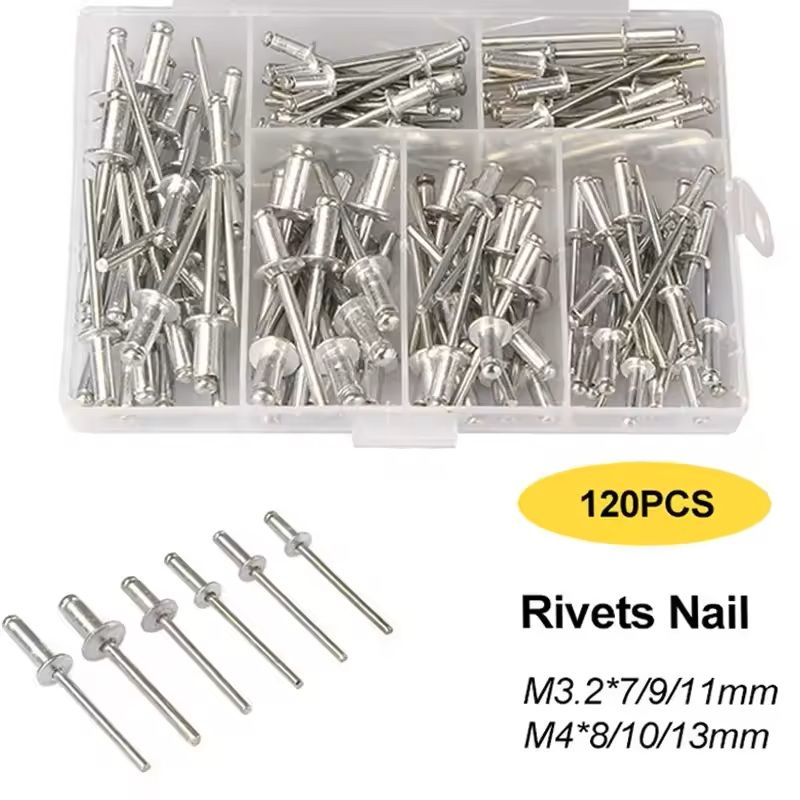 Rivet Gun Tool Set with 120 Rivets – Heavy Duty Pop Riveter for Metal, Plastic, and DIY Repairs