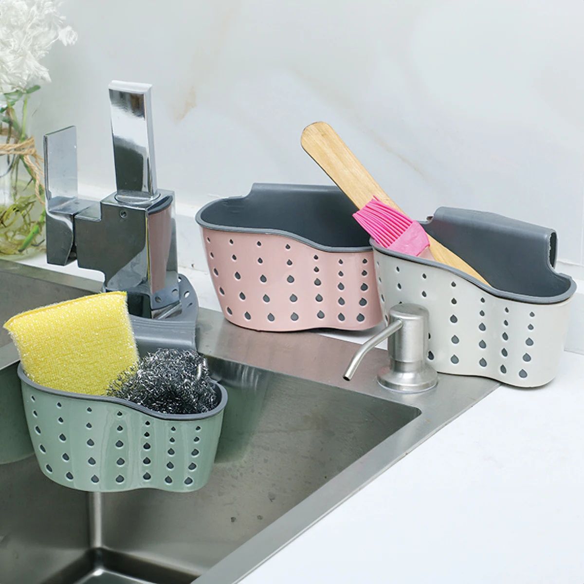 Hanging Sink Drain Basket Adjustable Sponge and Soap Holder