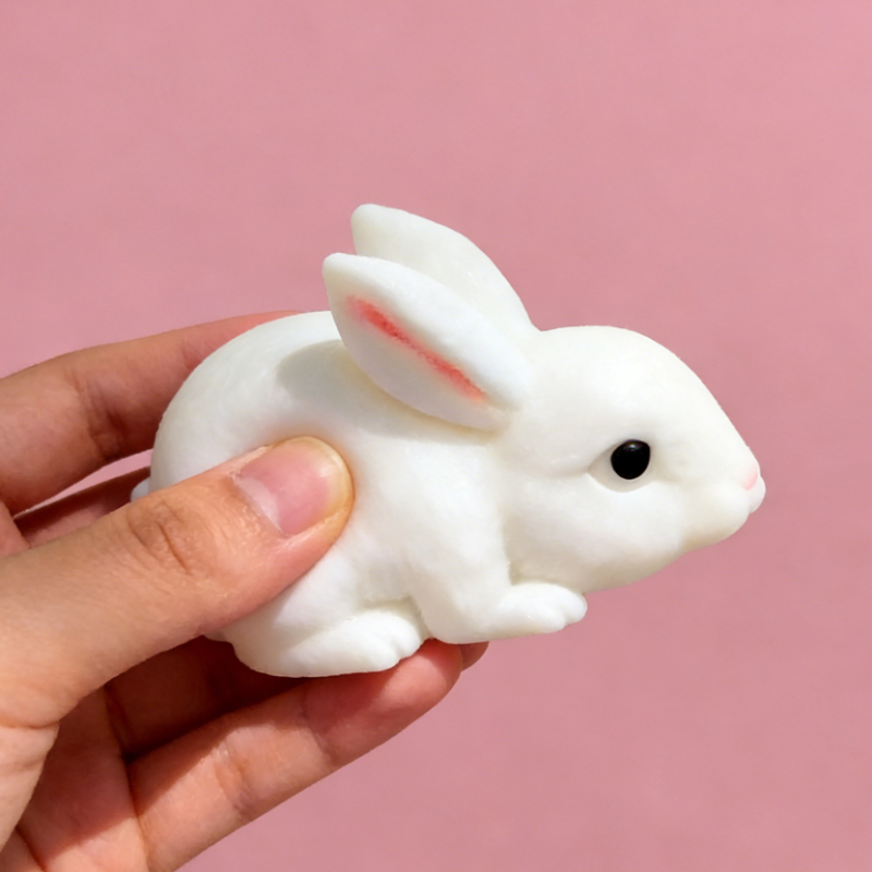 Squishy Cute Bunny Squeeze Toy Soft White Rabbit Fidget Stress Relief Toy for Kids & Adults