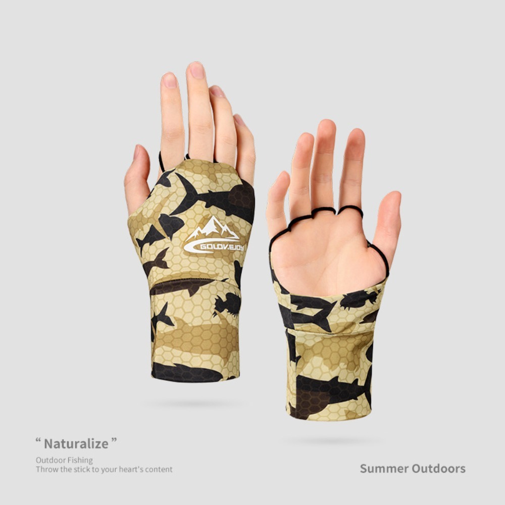 Breathable Anti-UV Touch Screen Ice Silk Fishing Gloves, Palm Hollowed, Highly Elastic Riding Gloves