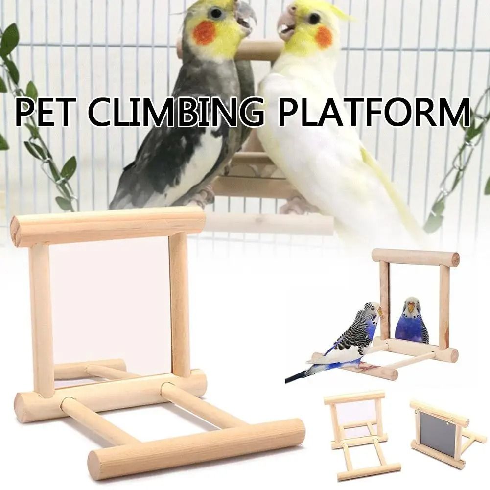 Wooden Cloud Ladder Bird Toy with Mirror Stand