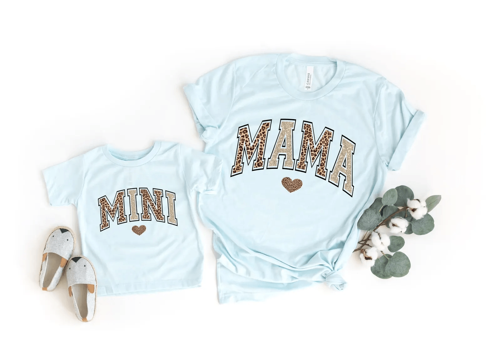 Mama and Mini Matching Gold Leopard Shirts Set