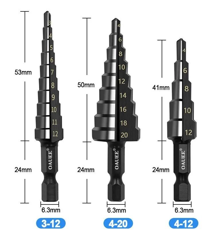 3-Piece Nitride Black HSS Step Drill Bit Set