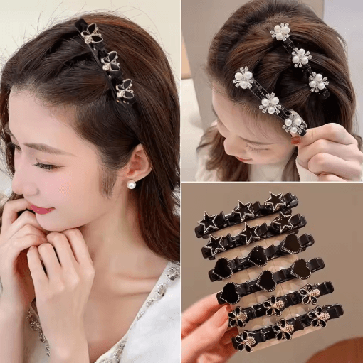 Sparkling Crystal Rhinestone Clover Hair Clips Braided Hairpins for Women and Girls