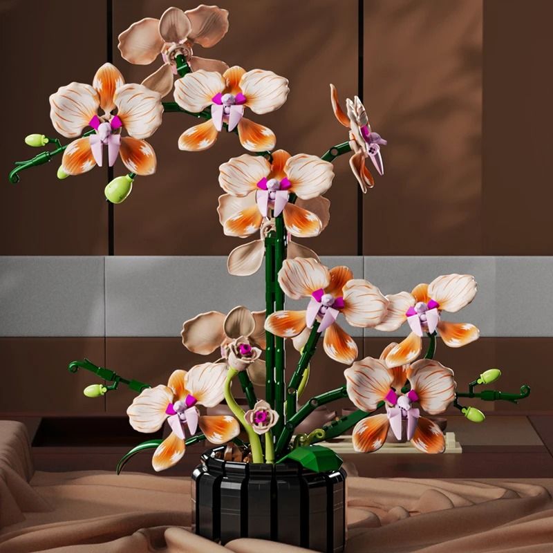 Creative Orchid Flower Building Blocks Bouquet for Romantic Home Decor