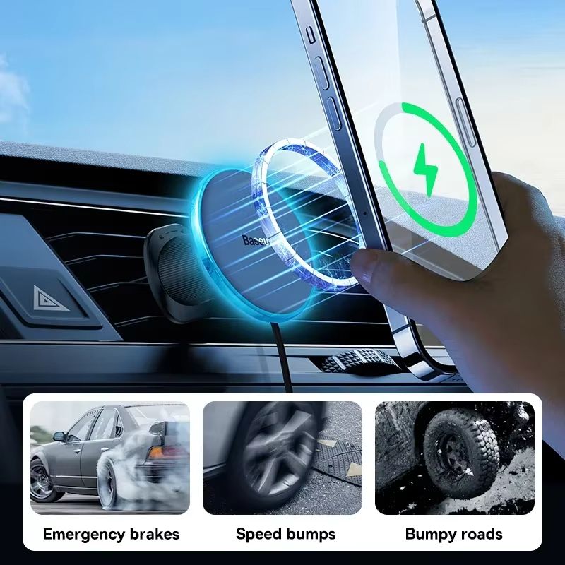Baseus Magnetic Wireless Car Charger – 15W Fast Charging Phone Mount for iPhone 16/15/14/13