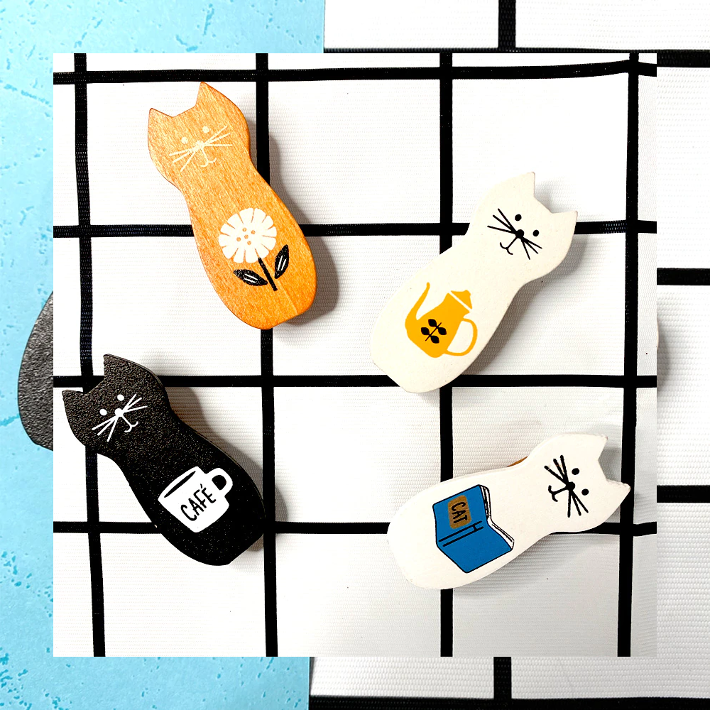 New Lovely Cat Wooden Bag Clips