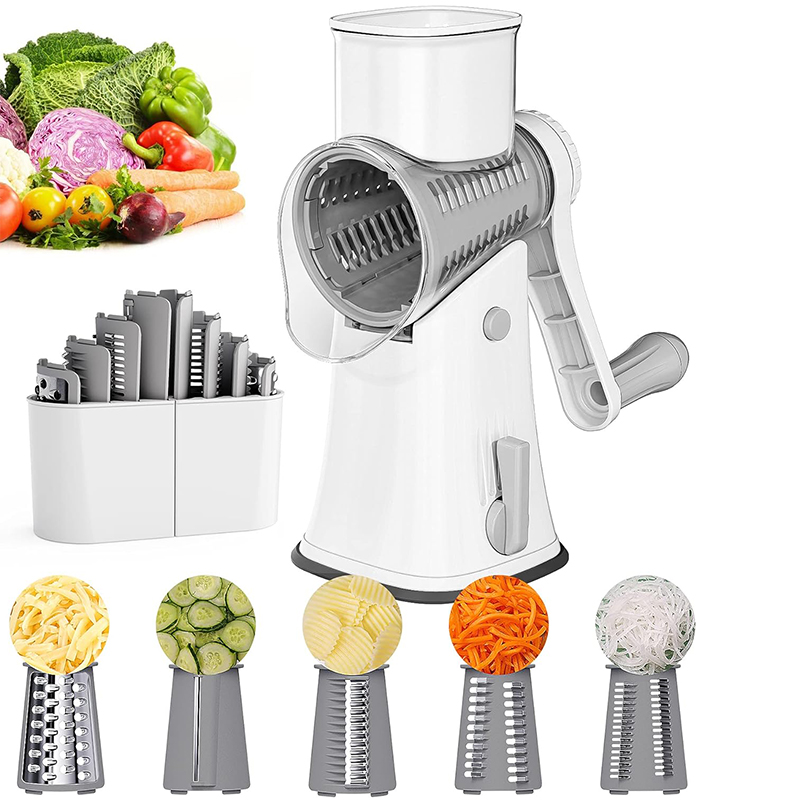 Rotary Cheese Grater and Vegetable Mandoline Slicer with Julienne Cutter and Nut Chopper
