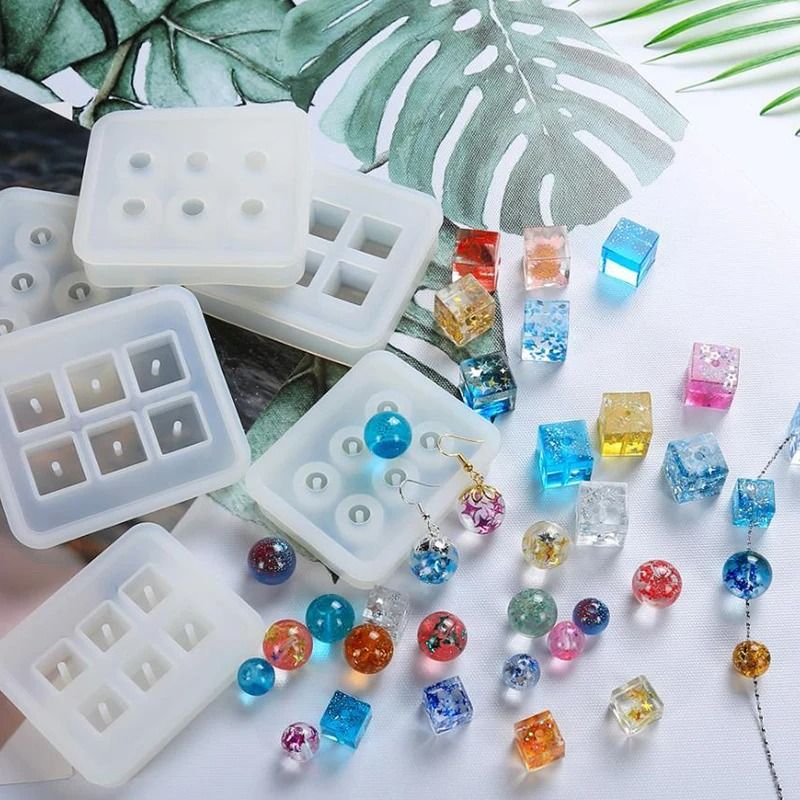 Silicone Jewelry Mold for Square Bead and Ball Epoxy Pendants