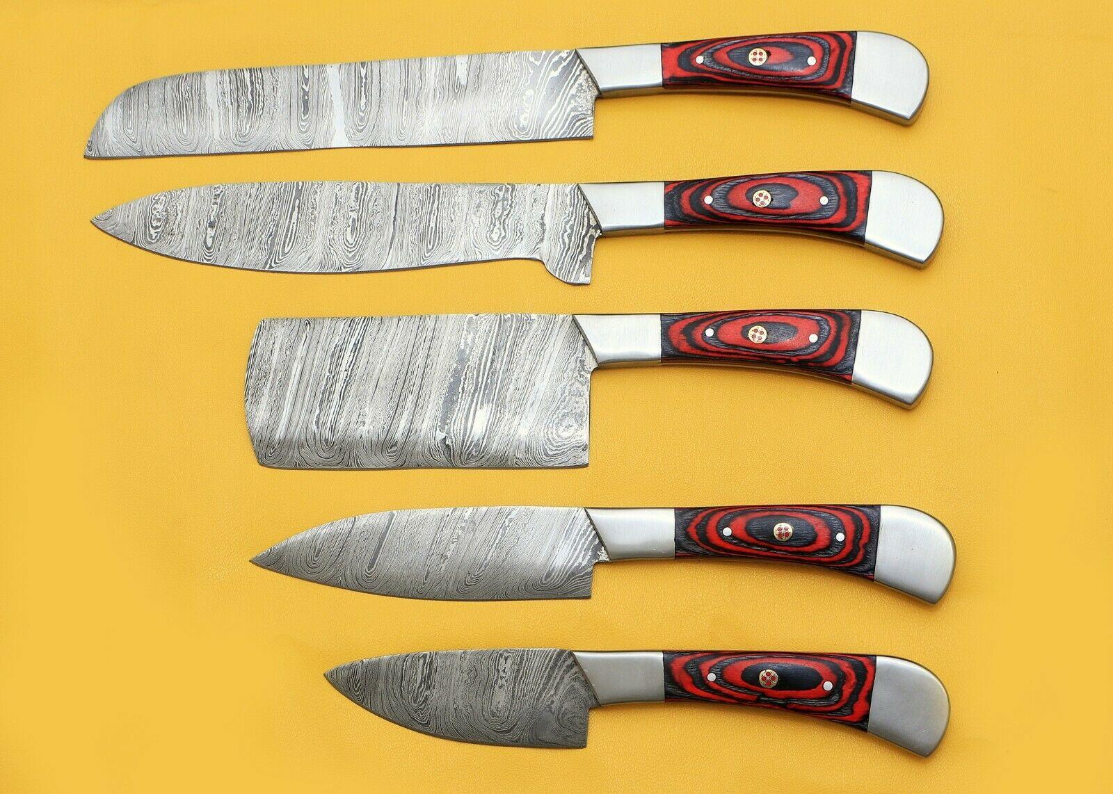 Premium Damascus Chef Knives Set with Pakka Wood Handle