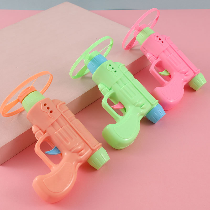 Kids Flying Saucer Launcher Bamboo Dragonfly Toy Gun with Light Up Spinner