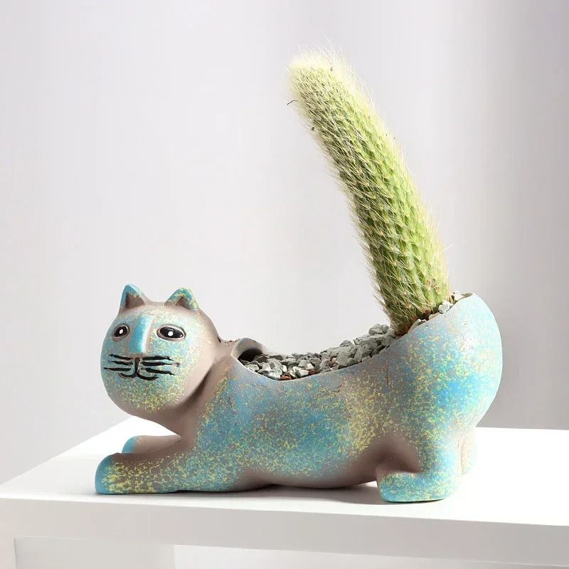 Premium Ceramic Cat Succulent Pot – Cute Cartoon Animal Planter for Indoor Home Decor