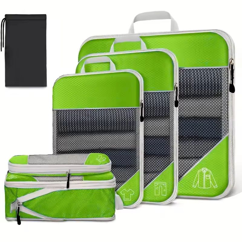 6 Piece Travel Packing Cube Set with Shoe Bag and Mesh Panels