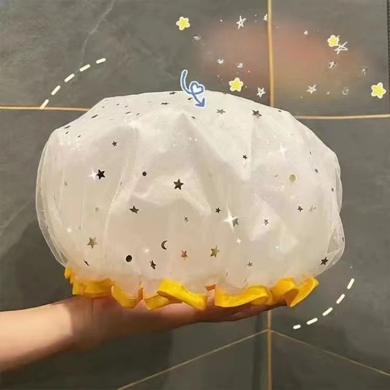 Waterproof Double Layer Shower Cap Set