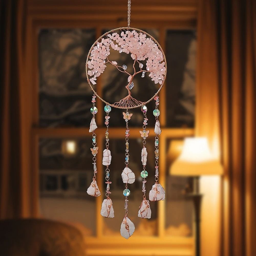 Natural Agate Dream Catcher Wall Hanging Boho Moon Star Sun Crystal Decor