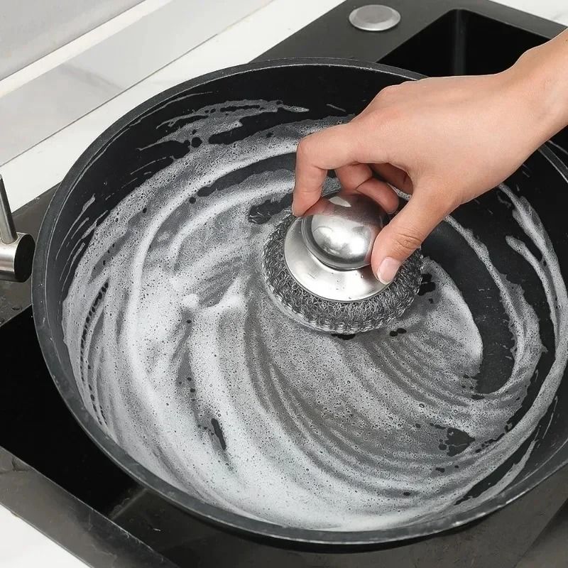 Stainless Steel Pot Brush Heavy Duty Metal Scrubber with Handle