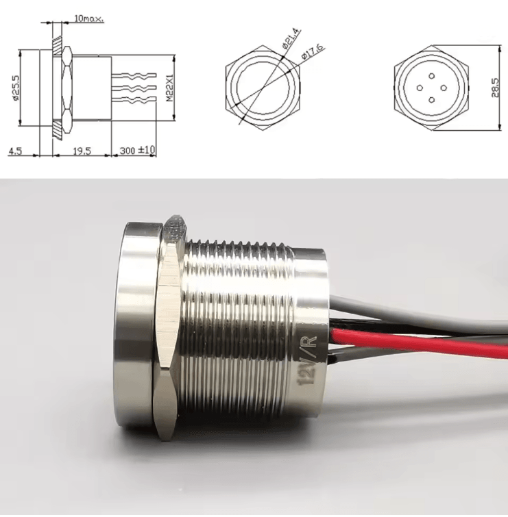 Stainless Steel 22 mm Flat Head LED Piezo Touch Switch Waterproof IP68