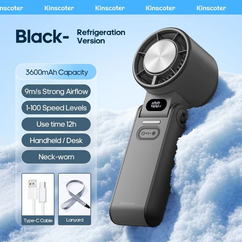 Rechargeable Turbo Handheld Fan with Lanyard and Ice Cooling Option