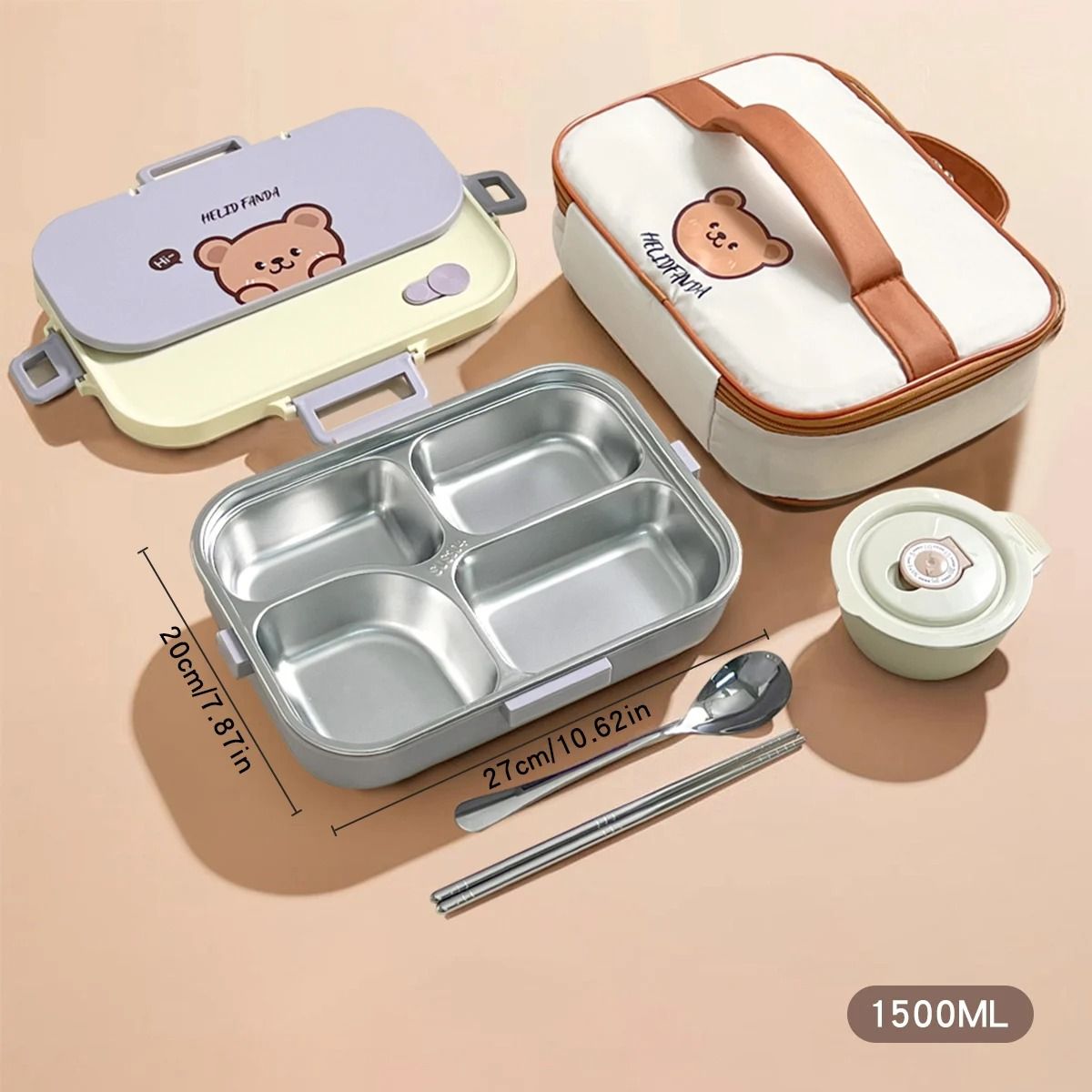 Stainless Steel Divided Lunch Container Large Capacity Bento Lunch Box Set