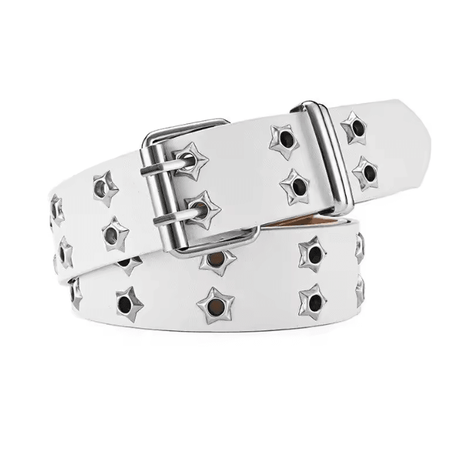 Star Rivet Goth Punk PU Leather Belt Double Pin Buckle Y2K Waistband