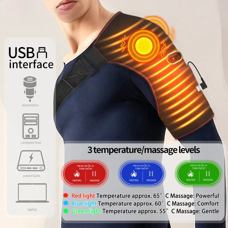 Vibration Massage Support Belt with Heating Pad, Electric Shoulder Massager for Fatigue Relief and Relaxation