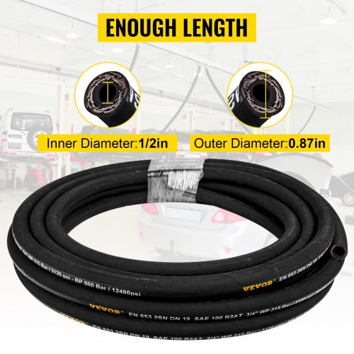 Coiled Hydraulic Hose, Rubber Hydraulic Hose 4000 PSI, Heavy-Duty Steel Wire Braid, Flexible Bulk Hydraulic Oil Hose