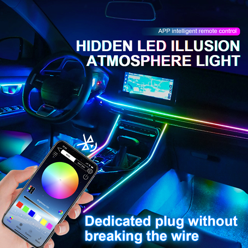 RGB LED Car Ambient Lights, Interior Rainbow Atmosphere Kit, Acrylic Strips Symphony Streamer