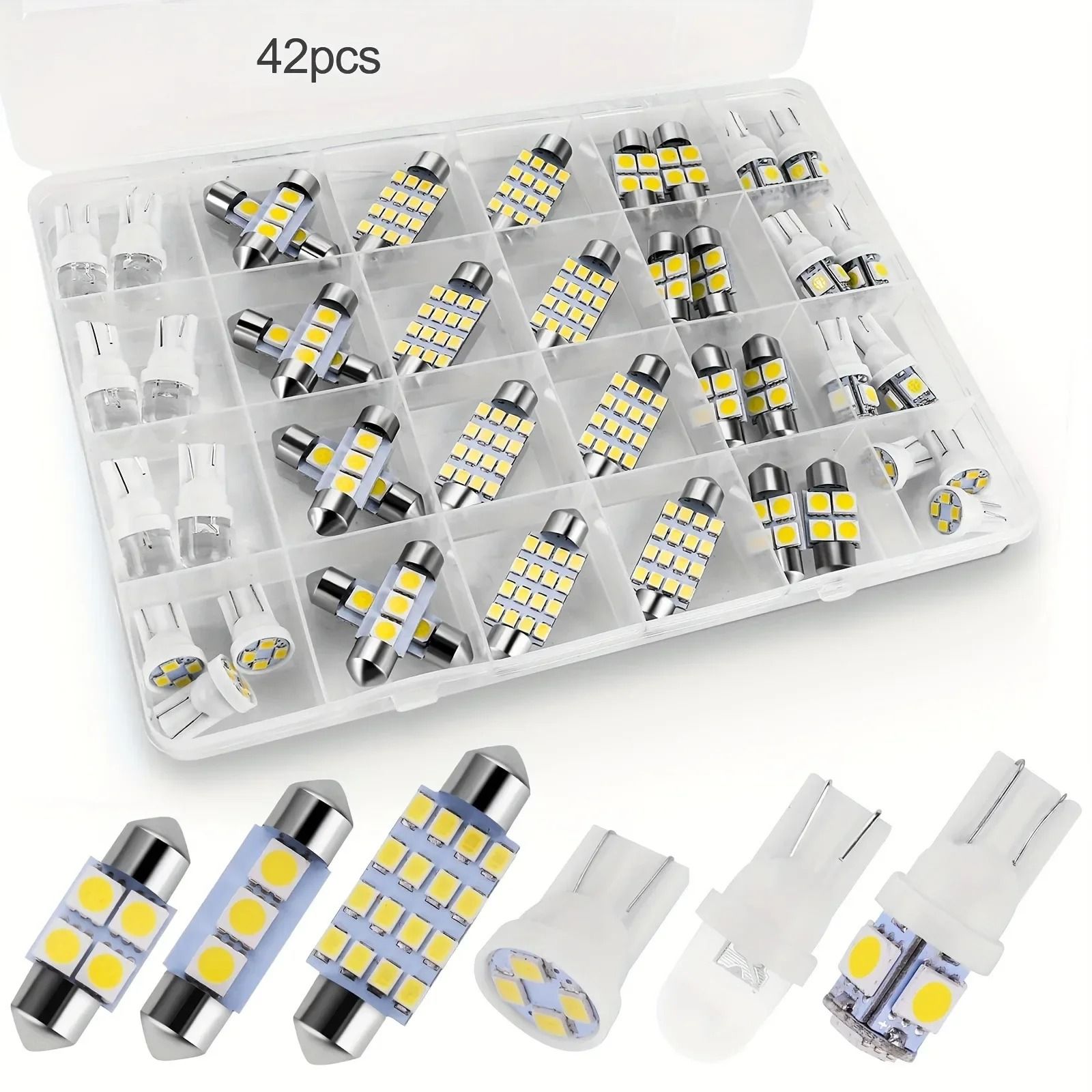 42pcs T10 5050 Car LED Light Bulb Interior Dome Trunk License Plate Lamps Kit White